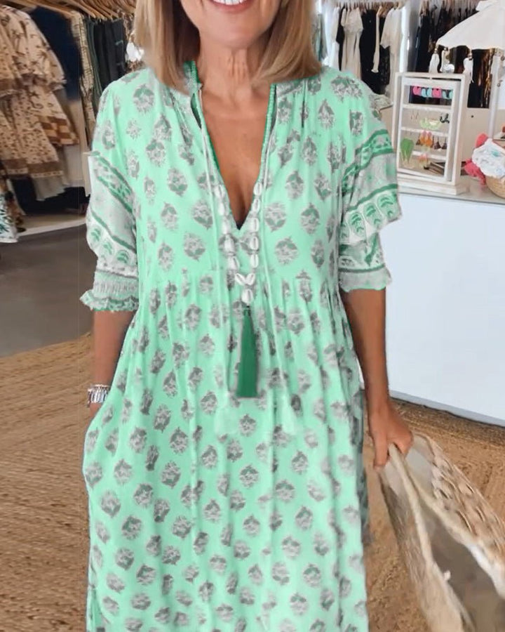 Thea – Chic Floral V-Neck Dress