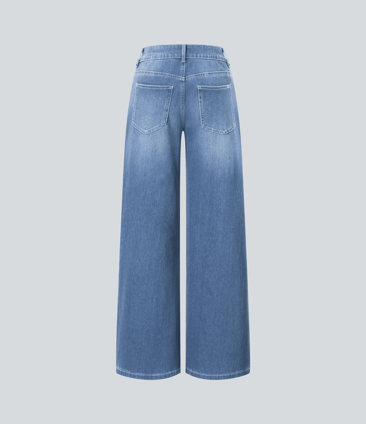 Halara Flex™ Low Rise Zipper Pockets Washed Baggy Wide Leg Casual Jeans