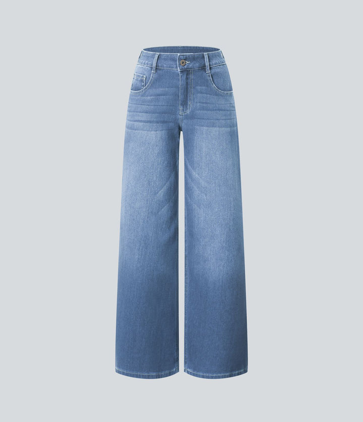Halara Flex™ Low Rise Zipper Pockets Washed Baggy Wide Leg Casual Jeans